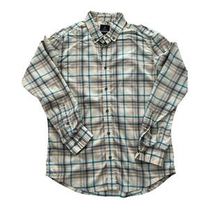 Prana‎ Organic Cotton Button Down Shirt Blue Plaid Size Medium Long Sleeve